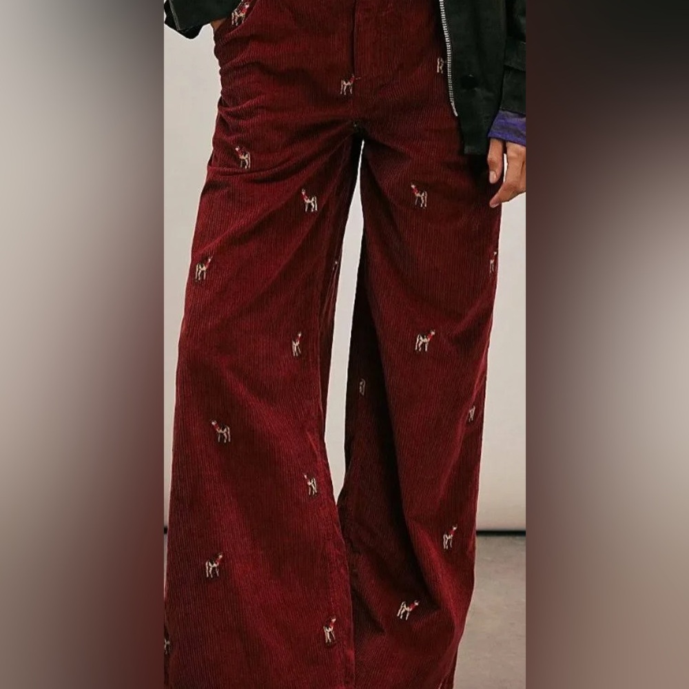 Free People Maroon Corduroy Wide-Leg Pants